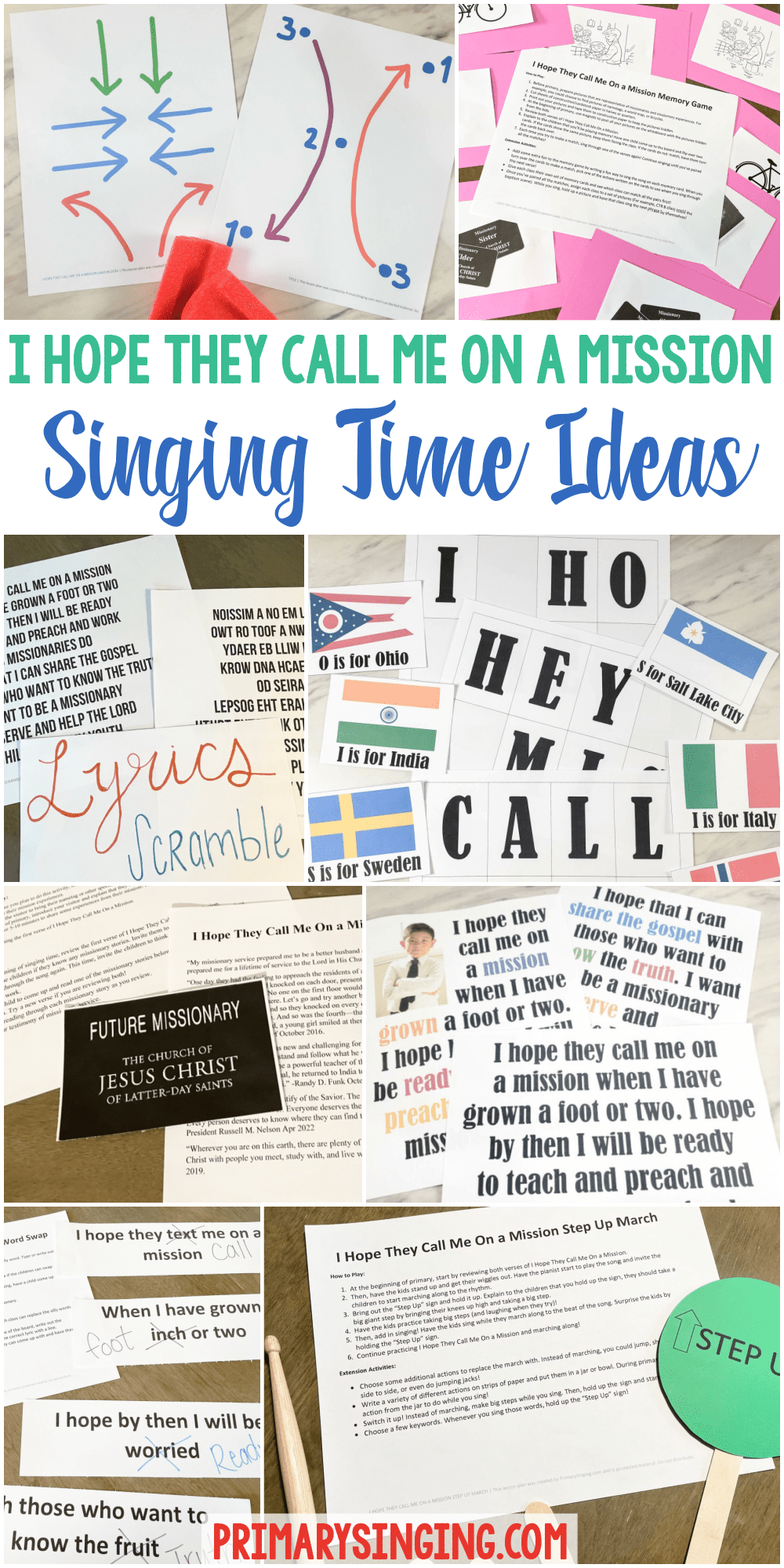 12 I Hope They Call Me on a Mission Singing Time LDS Primary Music Leader ideas! Fun ways to teach I Hope They Call Me on a Mission with a variety of learning styles including a fun around the world game, missionary videos and stories, sand block patterns and many more!