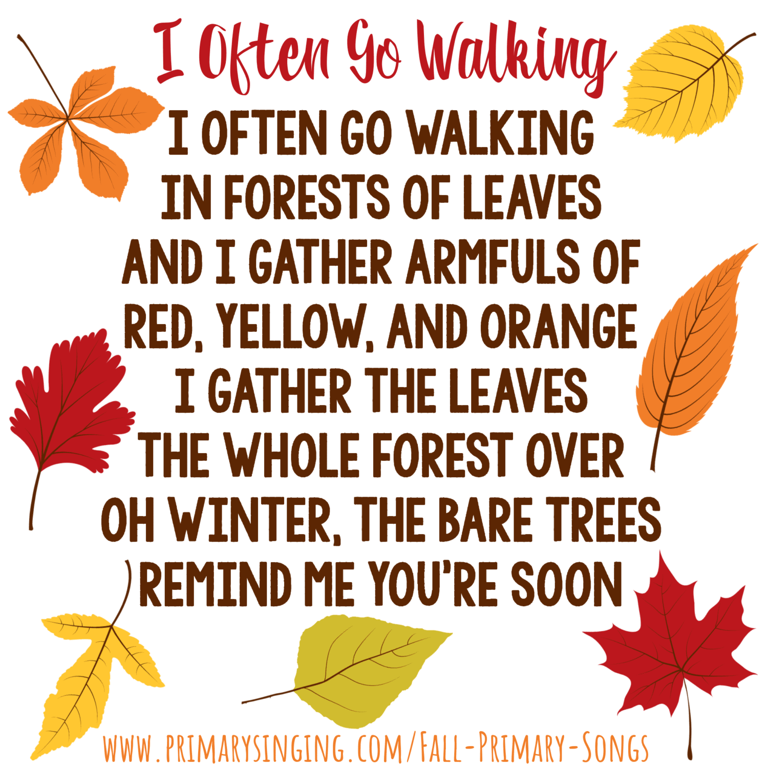I Often Go Walking - Fall Edition! Try out these fun alternate lyrics swapped for the seasons of this classic spring LDS Primary Song! Great for fall singing time ideas for LDS Primary Music Leaders.