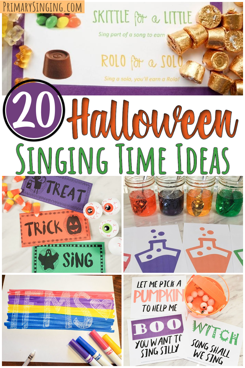Do you include holidays in Primary? Try these 20 easy LDS Halloween Singing Time ideas for themed fun for your lesson plans - helps for Primary Music Leaders. These activities will work with learning a new song or reviewing a mix of songs with a subtle Halloween theme.