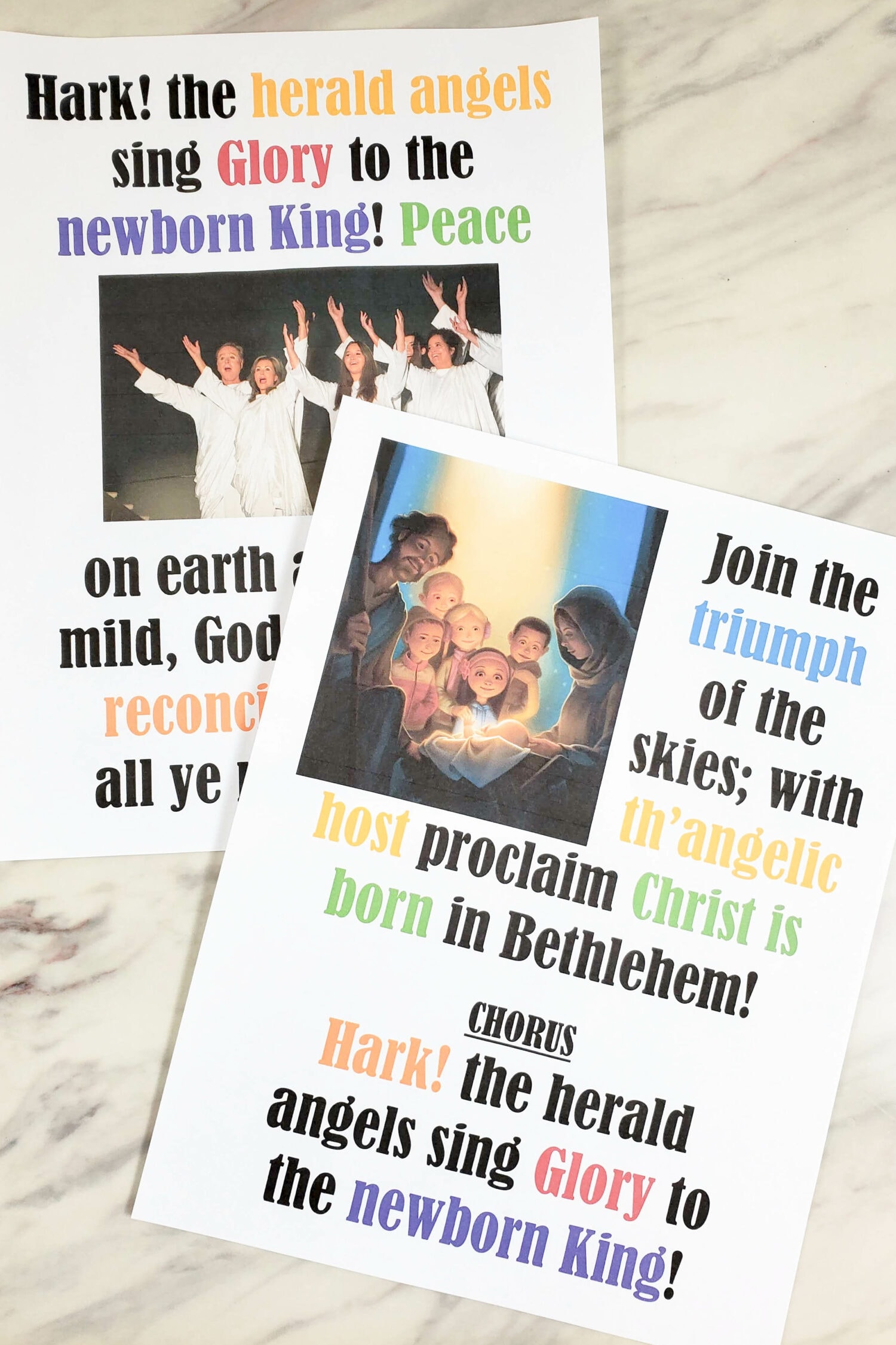 Hark the Herald Angels Sing Flip Chart & Lyrics - Printable song helps for LDS Primary music leaders Singing Time printables flipchart. This is a great LDS Hymn Christmas Song to teach and is part of the Doctrine & Covenants Come Follow Me song list.
