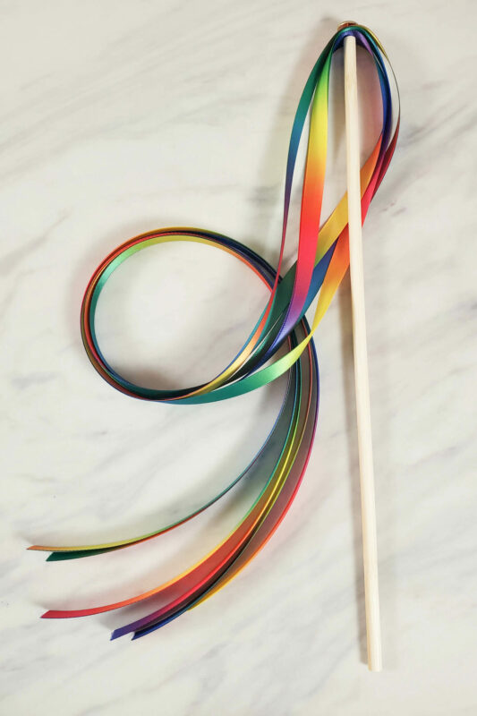 Favorite Primary Music Leader Supplies 12 Easy DIY Tutorial with step-by-step directions for How to Make Ribbon Wands! Bright and colorful with multi-colored ribbons for unique dance ribbon wands for music, singing time, preschool kids on up! Created by an LDS Primary music leader.
