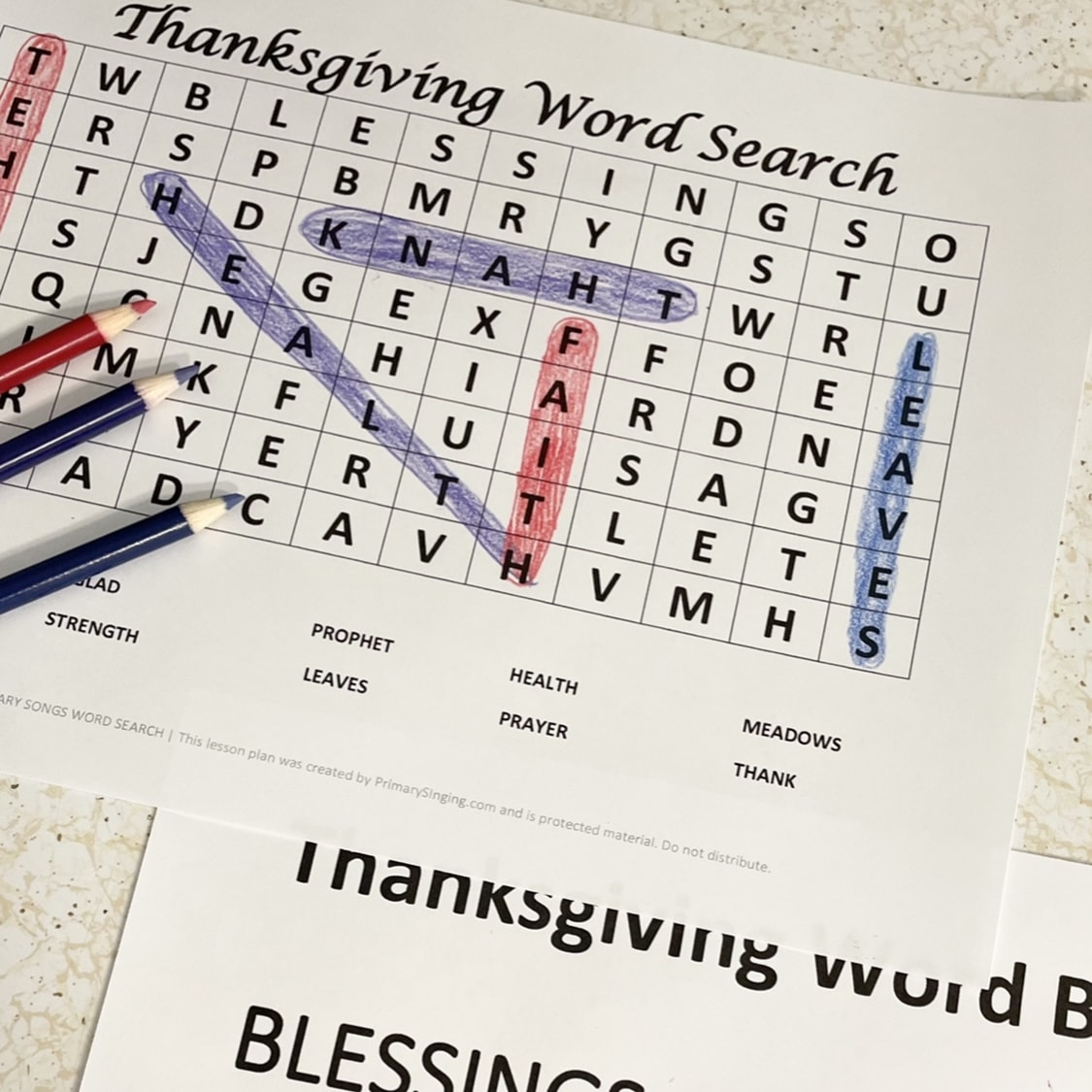 Easy singing time idea -- Have some fun with this Thanksgiving-themed word search while singing primary songs about gratitude! Have the kids see how many words they can find and how many songs they recognize! Then, sing the fall songs as you go! Printable song helps for LDS Primary Music Leaders. #LDS #Primary #Singingtime #Musicleader