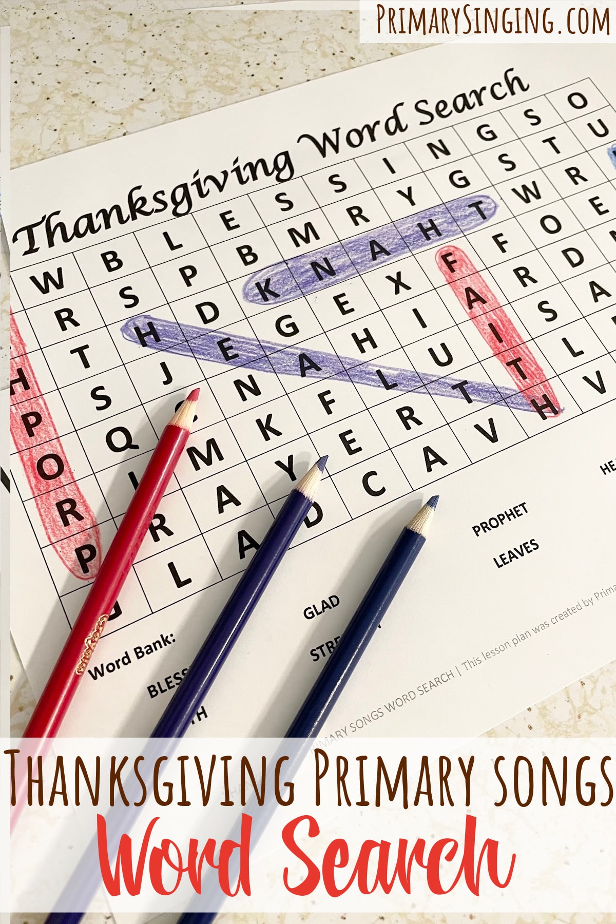 Easy singing time idea -- Have some fun with this Thanksgiving-themed word search while singing primary songs about gratitude!  Have the kids see how many words they can find and how many songs they recognize! Then, sing the fall songs as you go! Printable song helps for LDS Primary Music Leaders. #LDS #Primary #Singingtime #Musicleader 