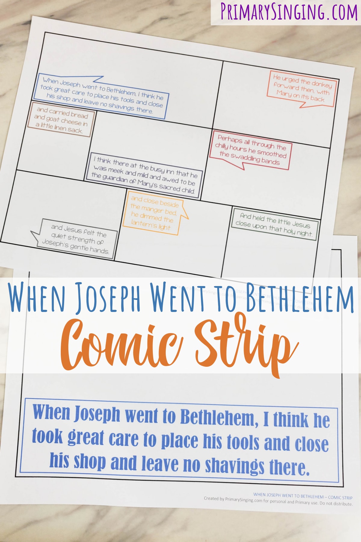When Joseph Went to Bethlehem Comic Strip easy and fun coloring page for singing time custom flip chart for LDS Primary Music Leaders. 