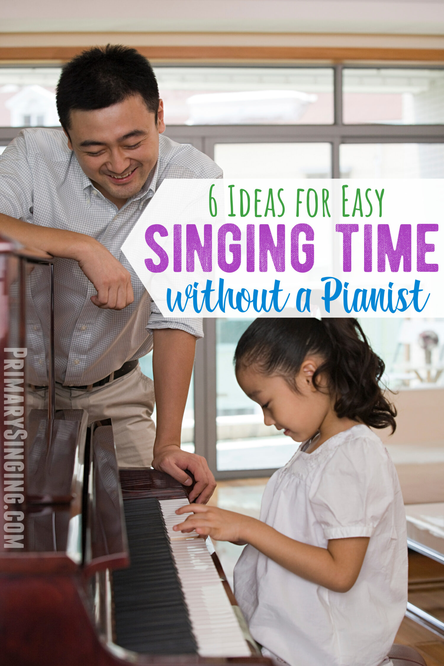 Ideas for an easy Singing Time without a Pianist! Have you ever had a last minute cancellation from your pianist and wondered what to do? Here are 6 easy ideas to help you have a wonderful singing time, even without the help of a piano accompaniment. 