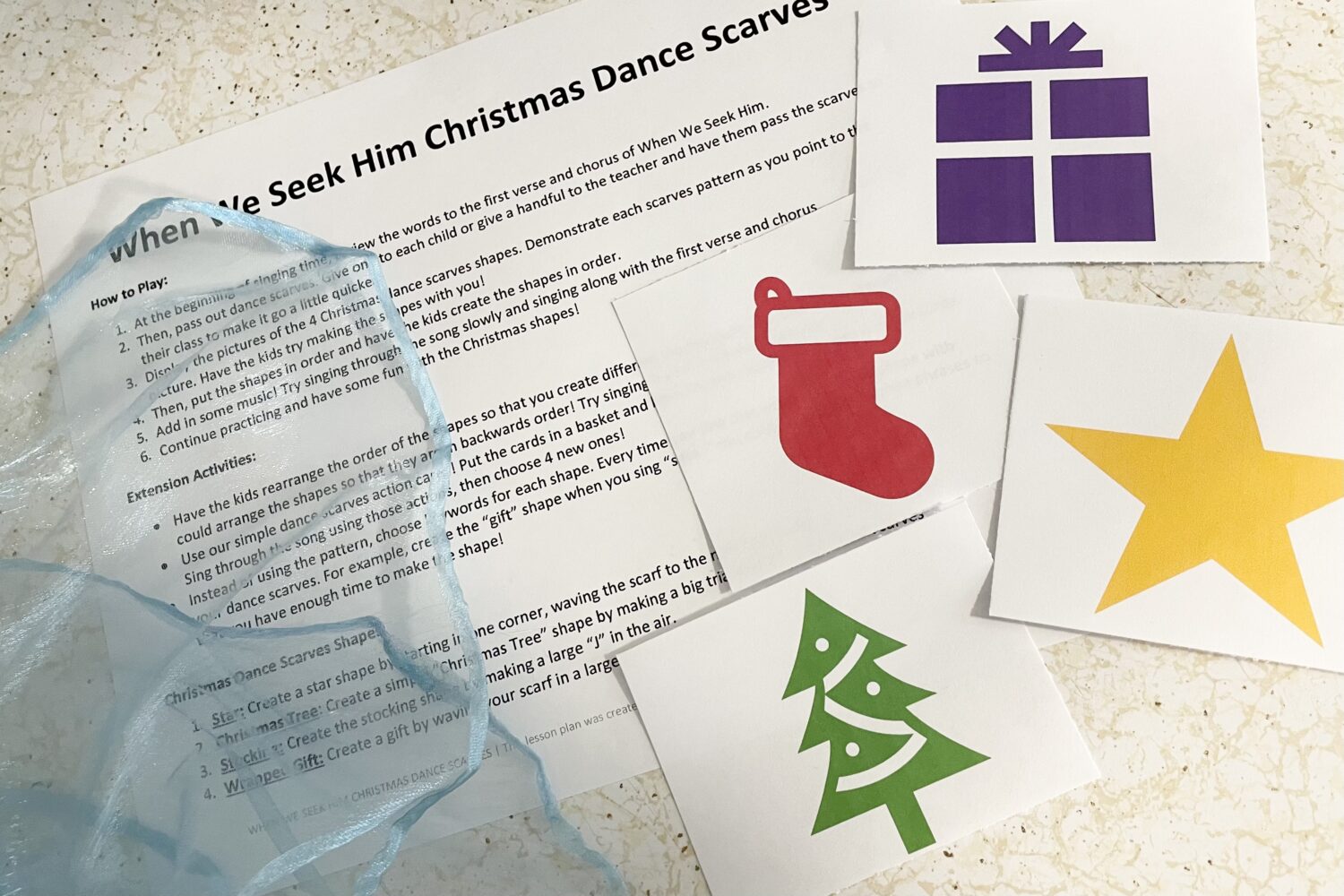 When We Seek Him Christmas Dance Scarves movement activity for children using dance scarves to create fun holiday shapes for LDS Primary Music Leaders teaching this song in singing time! 