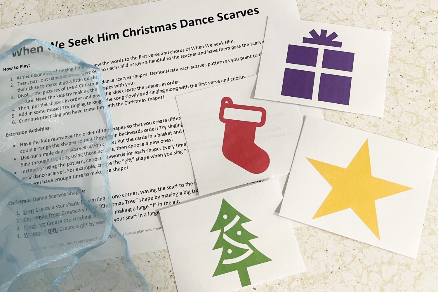 When We Seek Him Christmas Dance Scarves movement activity for children using dance scarves to create fun holiday shapes for LDS Primary Music Leaders teaching this song in singing time! 
