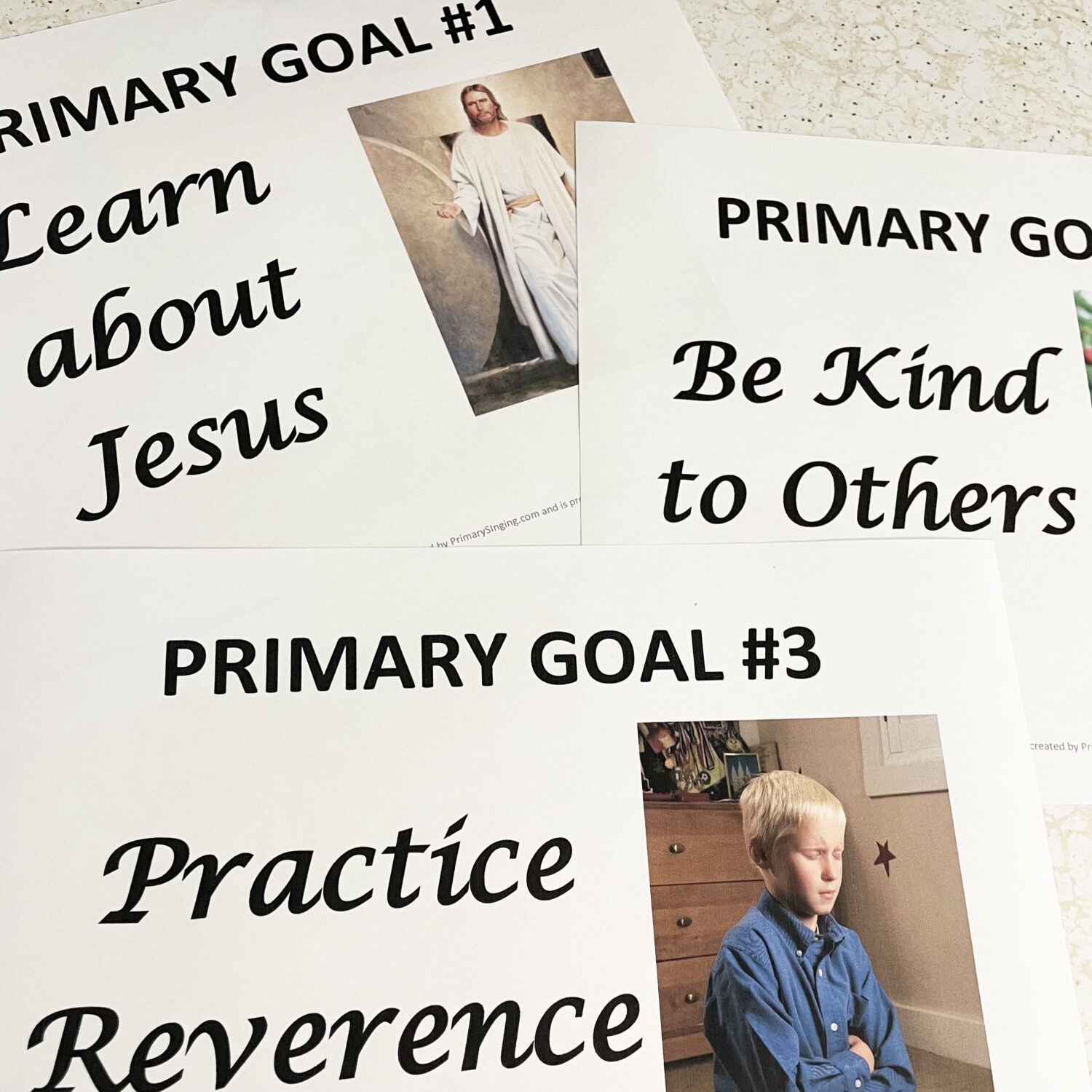 Fun Primary New Years Goals activity with printable posters for singing time new years goals for LDS Primary Music Leaders teaching Come Follow Me New Testament.