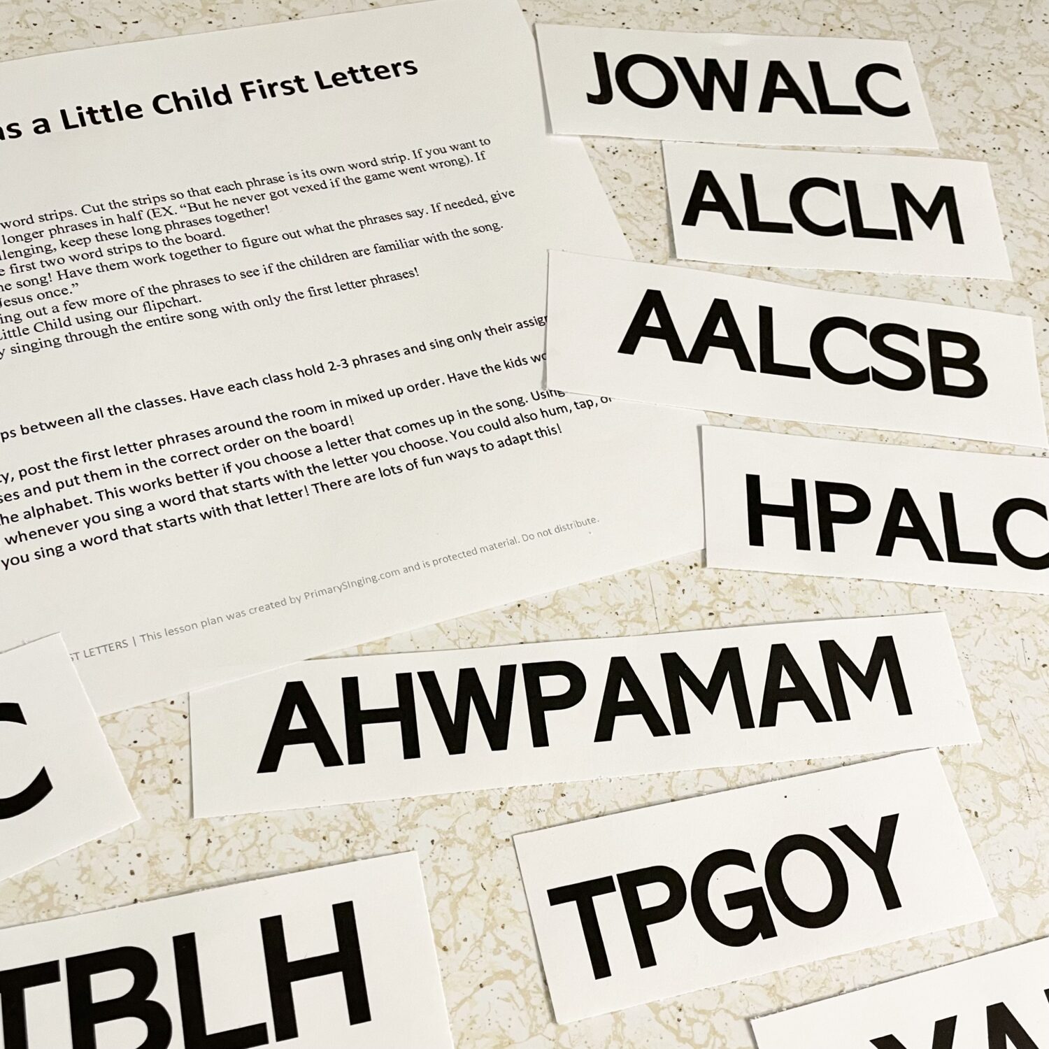 Jesus Once Was a Little Child First Letters logical activity for LDS Primary Music Leaders teaching Come Follow Me New Testament.