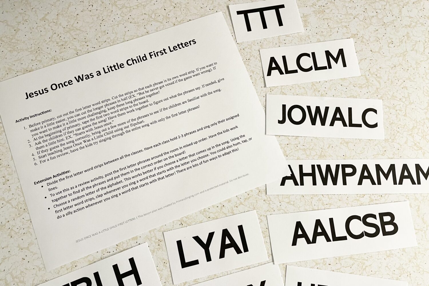 Jesus Once Was a Little Child First Letters logical activity for LDS Primary Music Leaders teaching Come Follow Me New Testament,