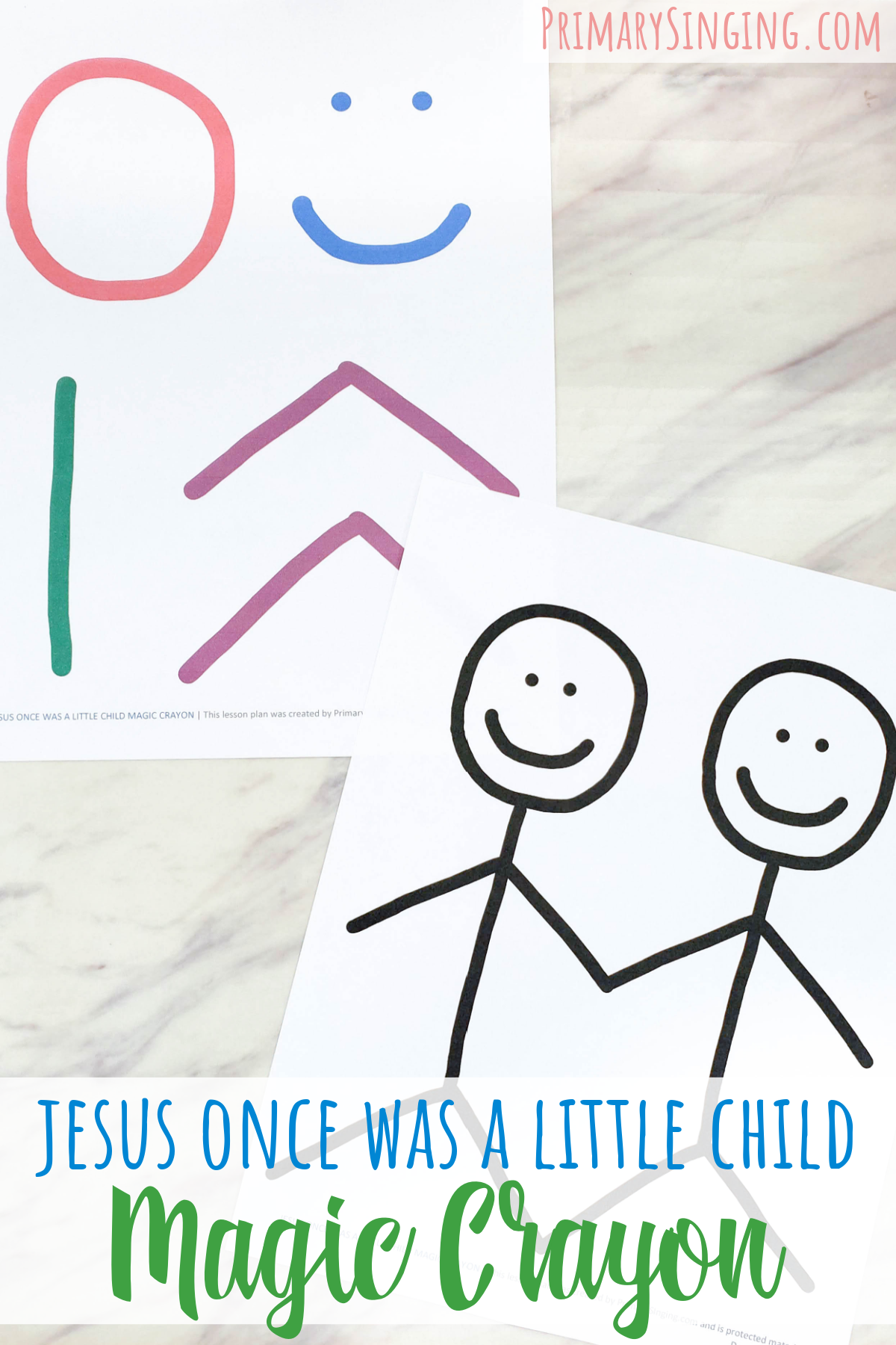 Jesus Once Was a Little Child Magic Crayon easy and fun singing time idea! You'll draw simple shapes in the air together, and then reveal a hidden picture you've just drawn! Perfect for the 1st verse and an extension activity for the 2nd. Grab these free printable song helps for LDS Primary Music Leaders.