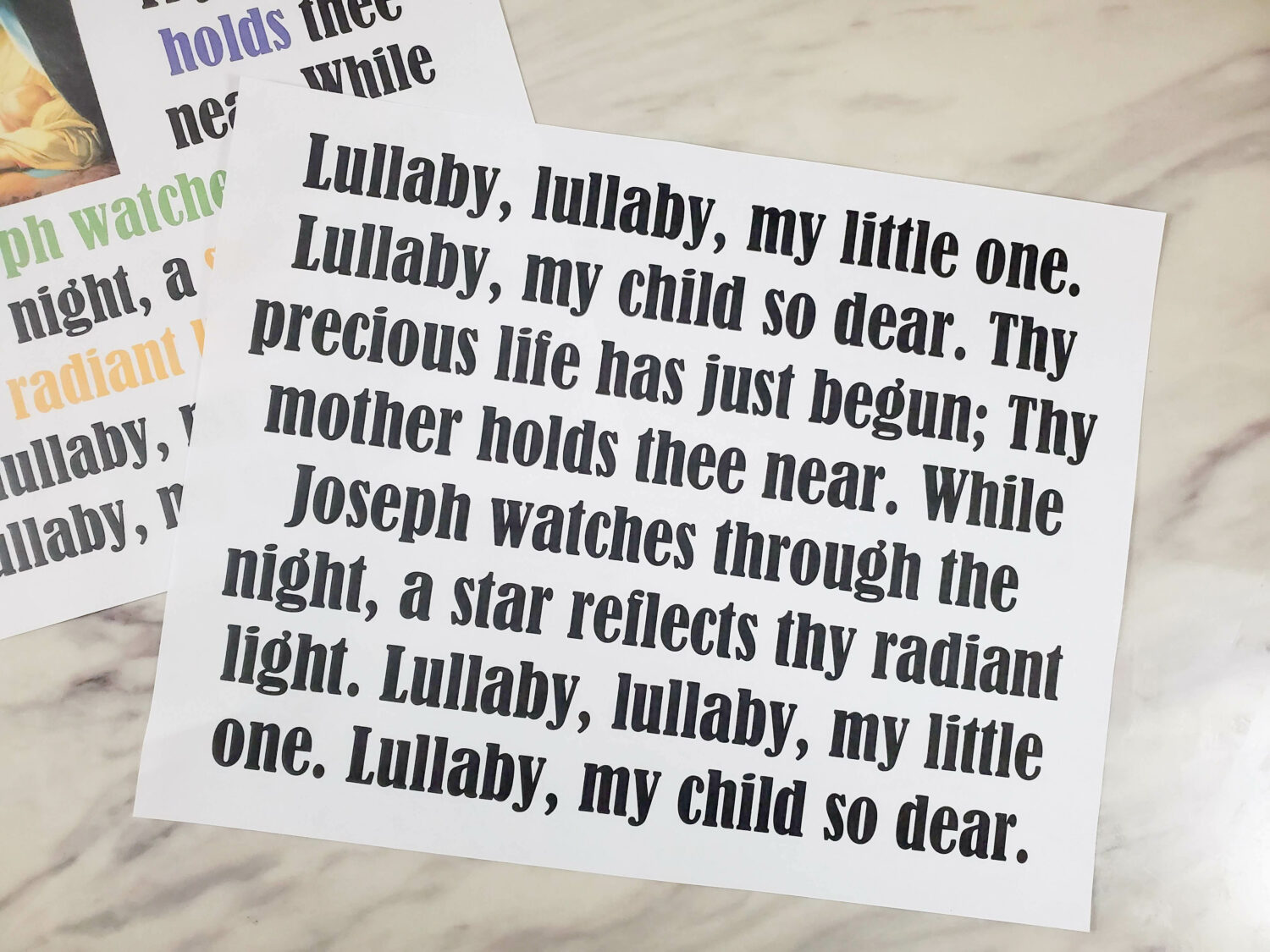 Mary's Lullaby flip chart printable and lyrics - grab your choice of 3 flipcharts printables with colorful, black and white landscape, and even a slideshow flipchart!
