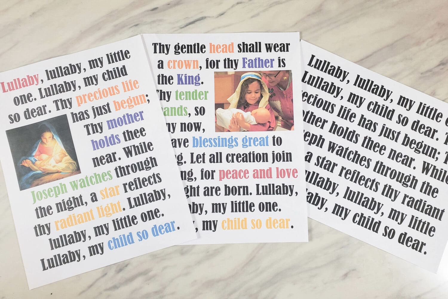 Mary's Lullaby flip chart printable and lyrics - grab your choice of 3 flipcharts printables with colorful, black and white landscape, and even a slideshow flipchart!