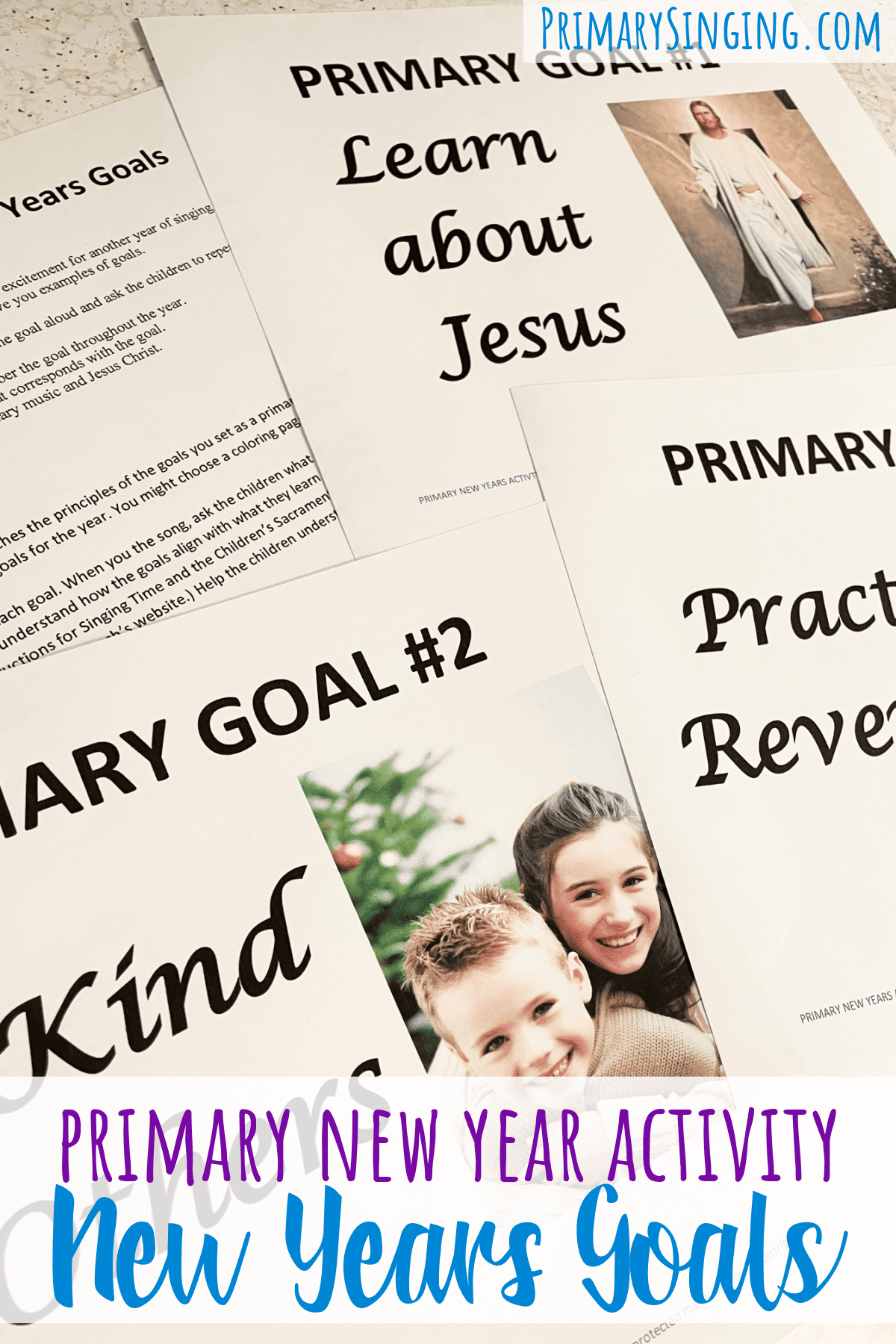 Fun Primary New Years Goals activity with printable posters for singing time new years goals for LDS Primary Music Leaders teaching Come Follow Me New Testament.