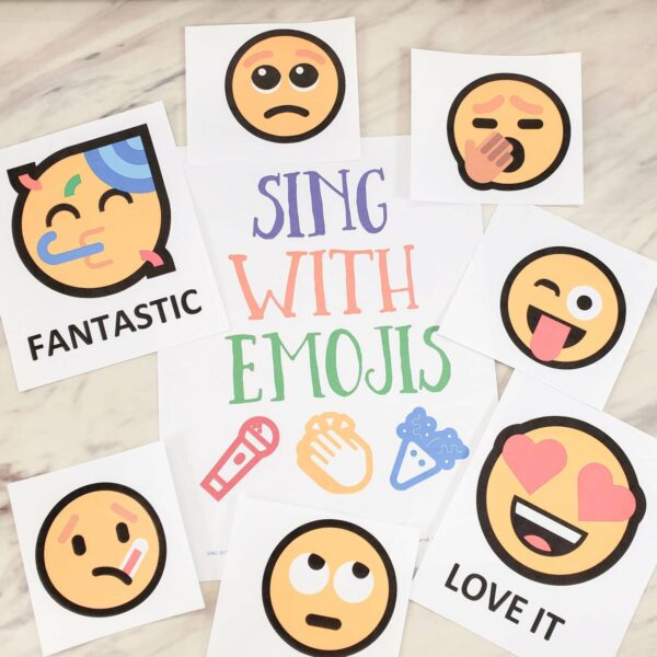 Introduce new primary songs for the Come Follow Me year with this adorable Sing with Emojis (emotions!) singing time idea! Includes free printables for LDS Primary music leaders and fun ways to use this activity to review a variety of songs any time of the year.