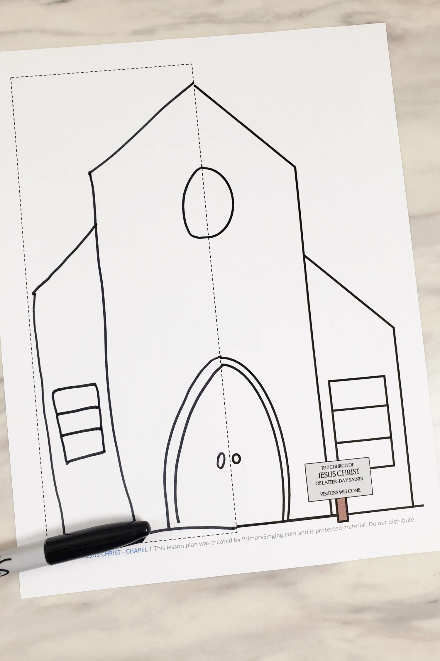 The Church of Jesus Christ Draw the Chapel fun singing time idea and coloring page. Printable activity pages for sacrament meeting or for LDS Primary music leaders while teaching this song! Great tie-in to missionary work, too.