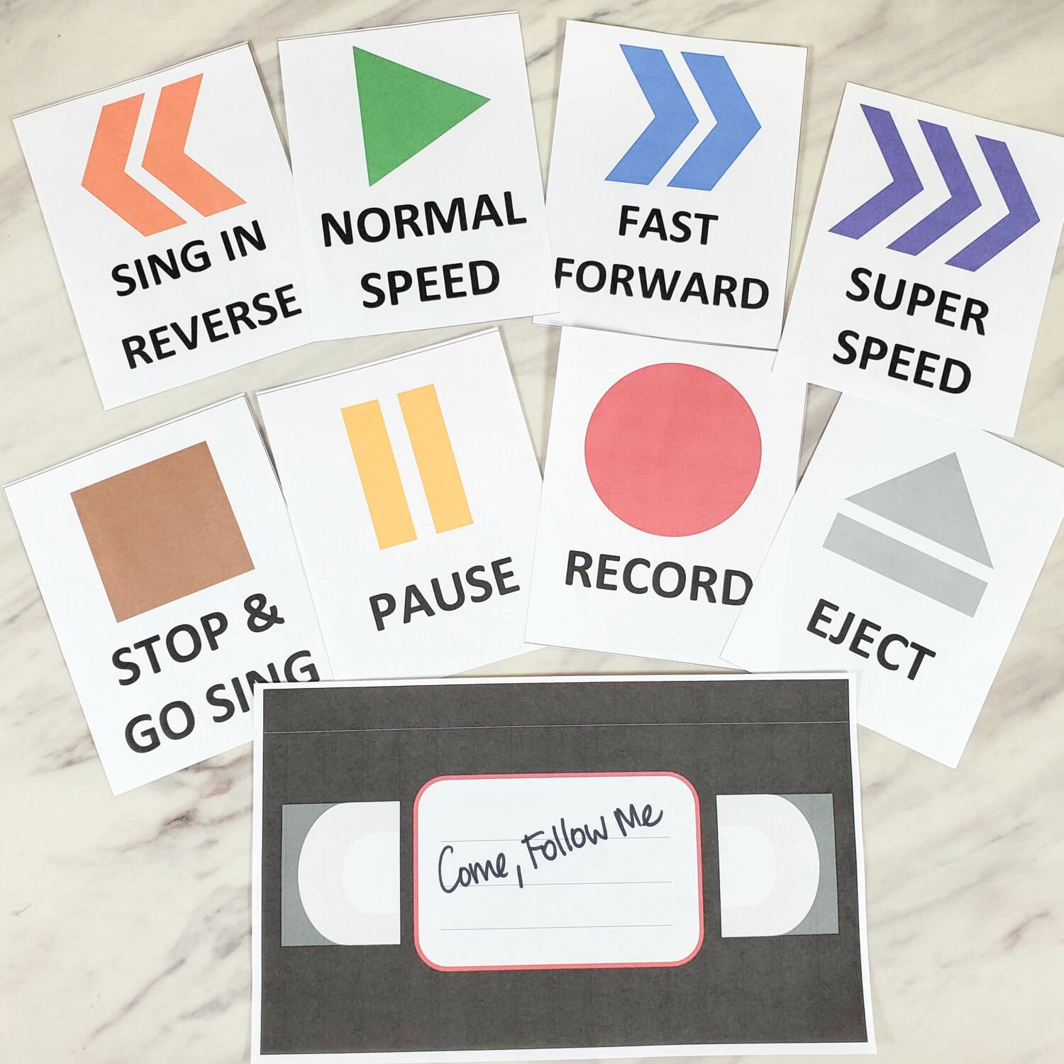 Cute Time of Your Life singing time idea and printables song helps for LDS Primary music leaders. It's a perfect theme to throw back to your favorite songs from the past or introduce new Primary songs at the beginning of the year with old VHS tapes and singing speed printable cards.