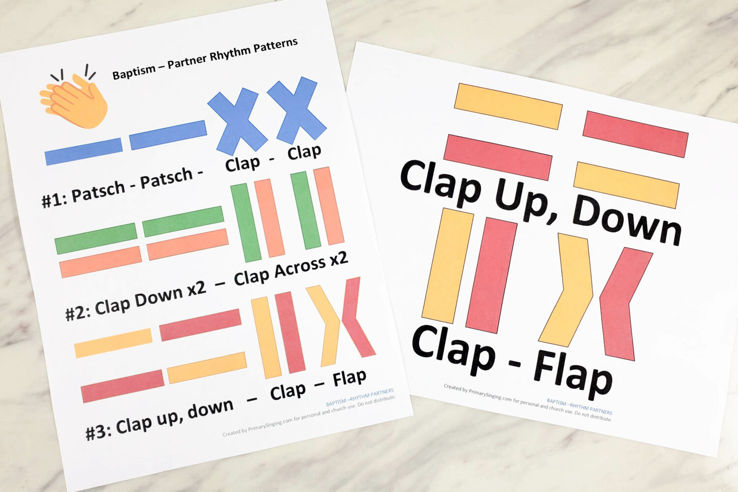 LDS Baptism Song - Body Rhythm Partners patterns free printable lesson plan for Primary Singing Time! Easy idea to teach Baptism song.