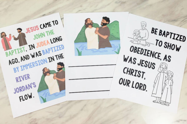 3 different styles of Baptism flip chart color, fill in the keywords, and black and white