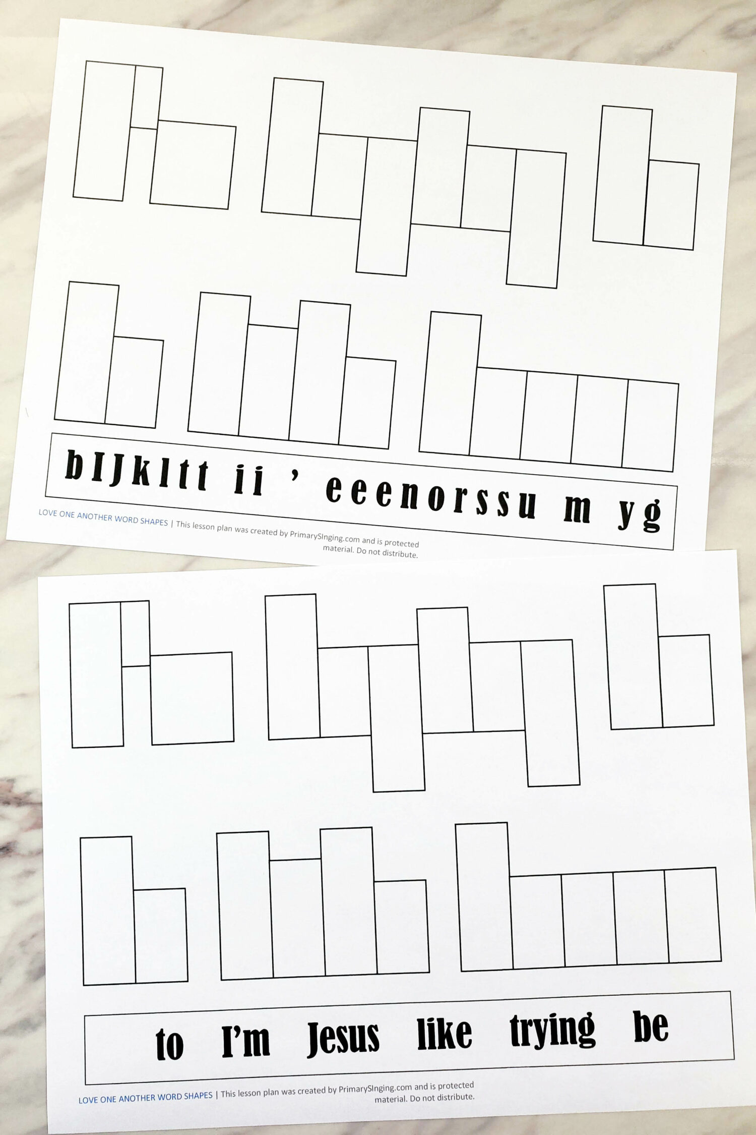 I'm Trying to Be Like Jesus Word Shapes unique singing time idea to have the children help to crack the letter shapes code and solve the hidden message while you sing this LDS Primary song! Printable song helps for Primary Music Leaders / Choristers.
