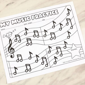 My Printable Music Tracker Sheet and piano log with rewards chart to mark progress towards a goal!