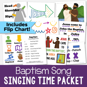 Baptism singing time ideas printable packet of song helps teaching helps. Includes body rhythm, picture rebus puzzle, drumming the beat, line match, finger drawing, rhythm partners, and concentration lesson plans. For LDS Primary music leaders and families.