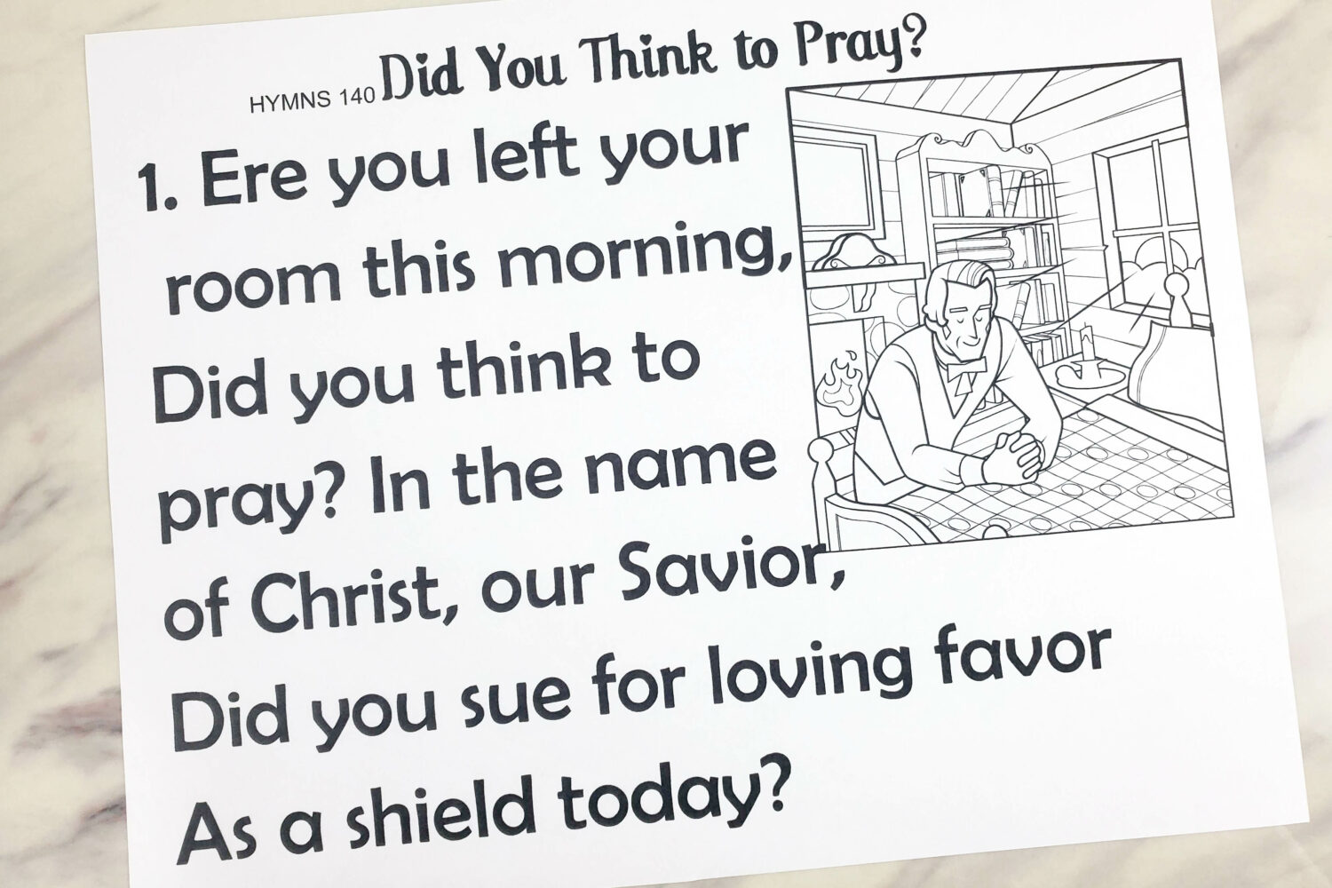 Did You Think to Pray coloring page printable flip chart for LDS Primary music leaders singing time