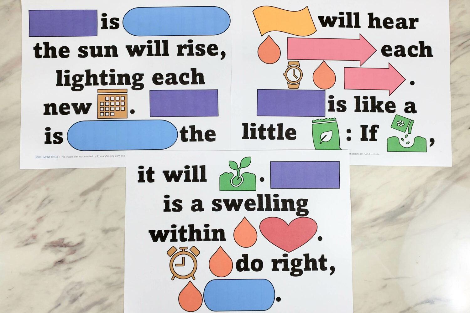 LDS Song Faith Color Clues singing time idea fun way to help teach the song line by line and decode the different colors and symbols to add in lots of fun and meaningful repetition! Great teaching aids for Primary music leaders / Primary choristers.