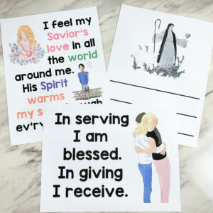 I Feel My Savior's Love custom art flip chart in multiple sizes, portrait and landscape color and black and white printable PDF visuals and lyrics. Singing time helps for LDS Primary music leaders.