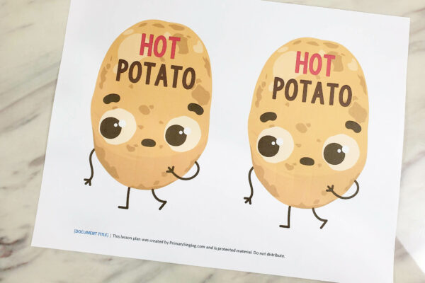 Hot Potato review game - fun singing time activity that is NO prep!! Just pass your potato and use any of these fun ideas included as the challenge to complete. Lesson plan for LDS Primary music leaders.