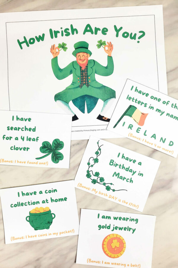How Irish Are You? Fun printable St Patrick's Day quiz and game designed for LDS Primary Music Leaders but would also be a fun activity for preschool and classrooms. Printable and Slideshow options.