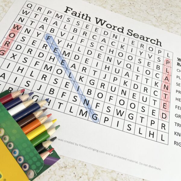 Use this fun Faith Word Search game to find all the hidden words about faith while you sing this Come Follow Me New Testament song for LDS Primary Music Leaders.