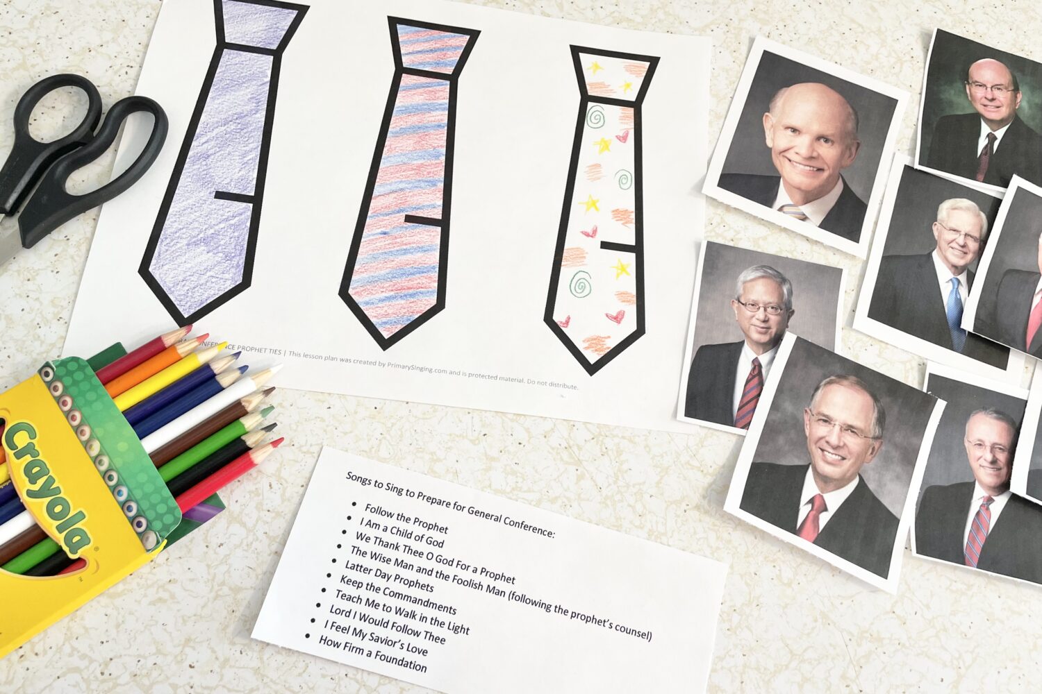 This fun General Conference Prophet Ties activity is a fun visual intrigue idea for children to decorate ties and match them to an apostle for LDS Primary Music Leaders.