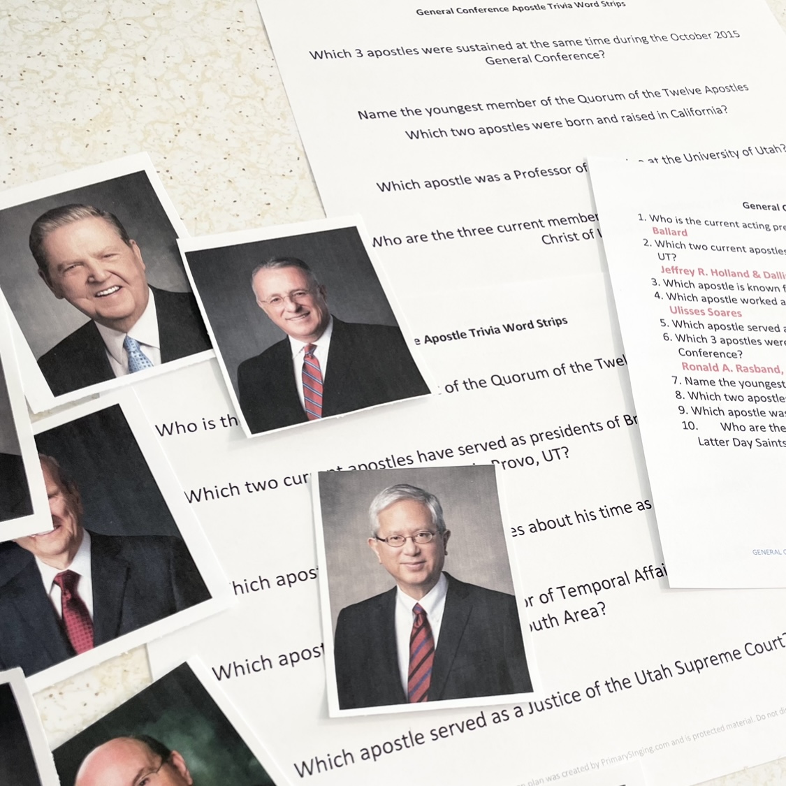 Help your primary kids get excited for General Conference with this fun General Conference Apostle Trivia game of matching trivia questions to pictures of apostles for LDS Primary Music Leaders.