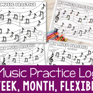 Music Practice Tracker | Piano log, sheet, reward chart with Weekly, Monthly, and Flexible Dates Color-in Notes for Practicing an Instrument
