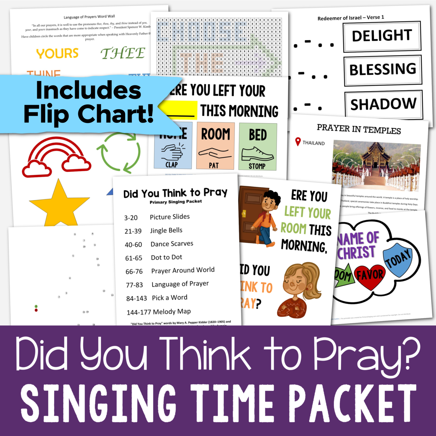18 Did You Think to Pray Singing Time Ideas 2 Did You Think to Pray? Singing time ideas for this LDS hymn with lots of engaging lesson plans and printables in different sizes for Primary music leaders. Includes printable flip chart and 8 fun lesson plans: picture slides, jingle bells, dance scarves, dot to dot, prayers around the world, language of prayer, pick a word, and melody map!