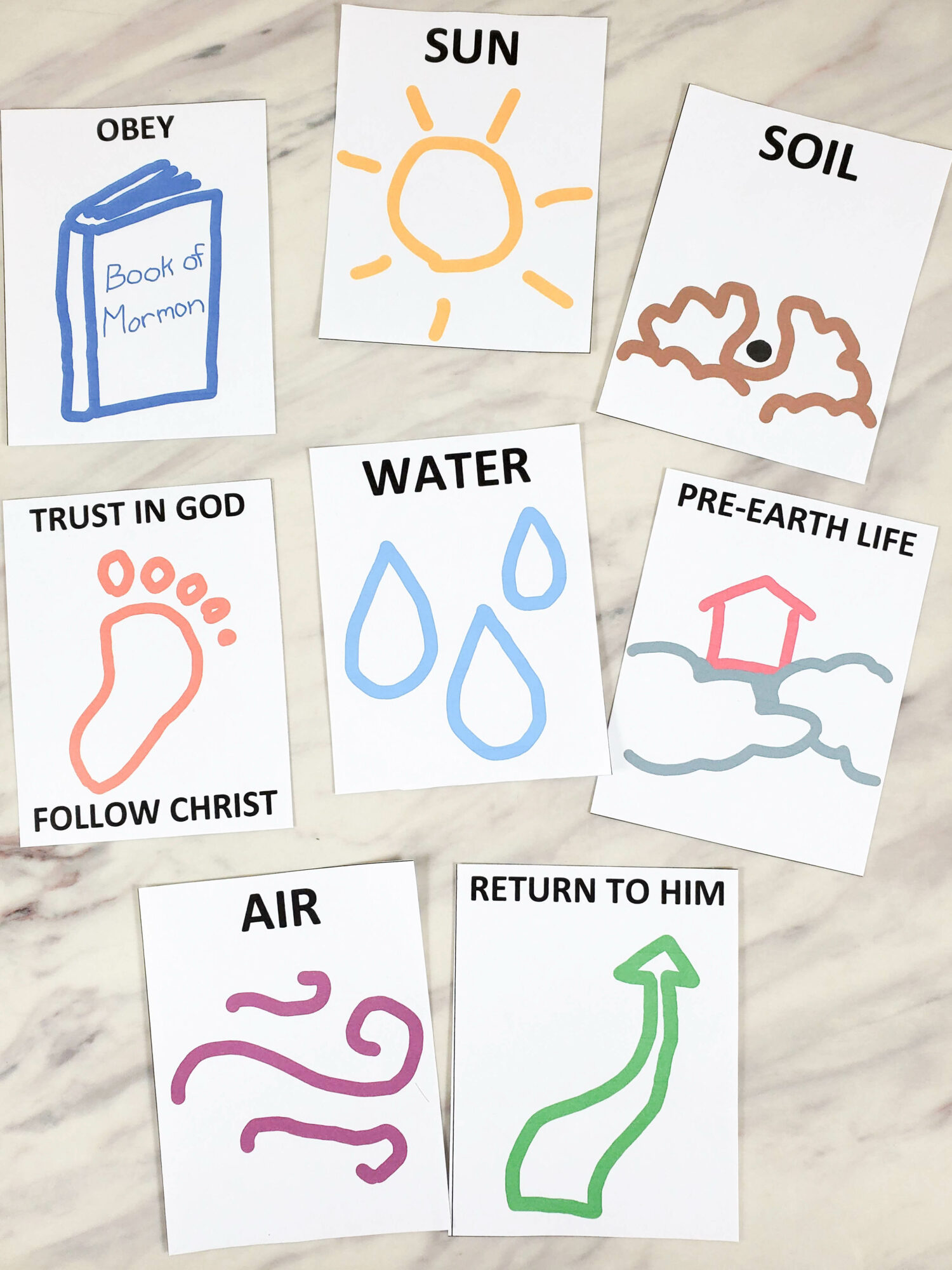 Faith Testimony Ingredients - Compare the simple ingredients a plant needs to grow and thrive with the ingredients of our testimony from the 2nd verses of the LDS Children's Songbook song Faith. Fun singing time idea for LDS Primary music leaders with printable visual aids.