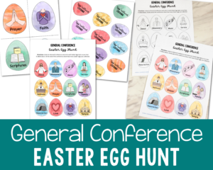 General Conference Easter Egg Hunt - printable kids activities coloring page to listen to conference talks and collect the topic eggs to earn a reward! A fun twist on Conference Bucks.