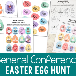 General Conference Easter Egg Hunt - printable kids activities coloring page to listen to conference talks and collect the topic eggs to earn a reward! A fun twist on Conference Bucks.