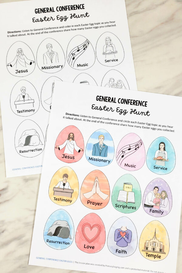 General Conference Easter Egg Hunt printable kids worksheets coloring page