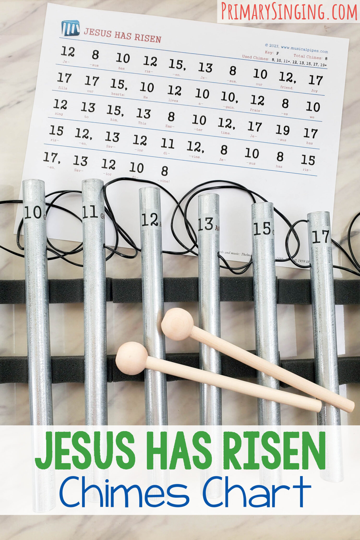 Jesus Has Risen Chimes Chart fun Easter Singing Time idea for LDS Primary music leaders. Use this printable bell chart that works with numbered chimes. 
