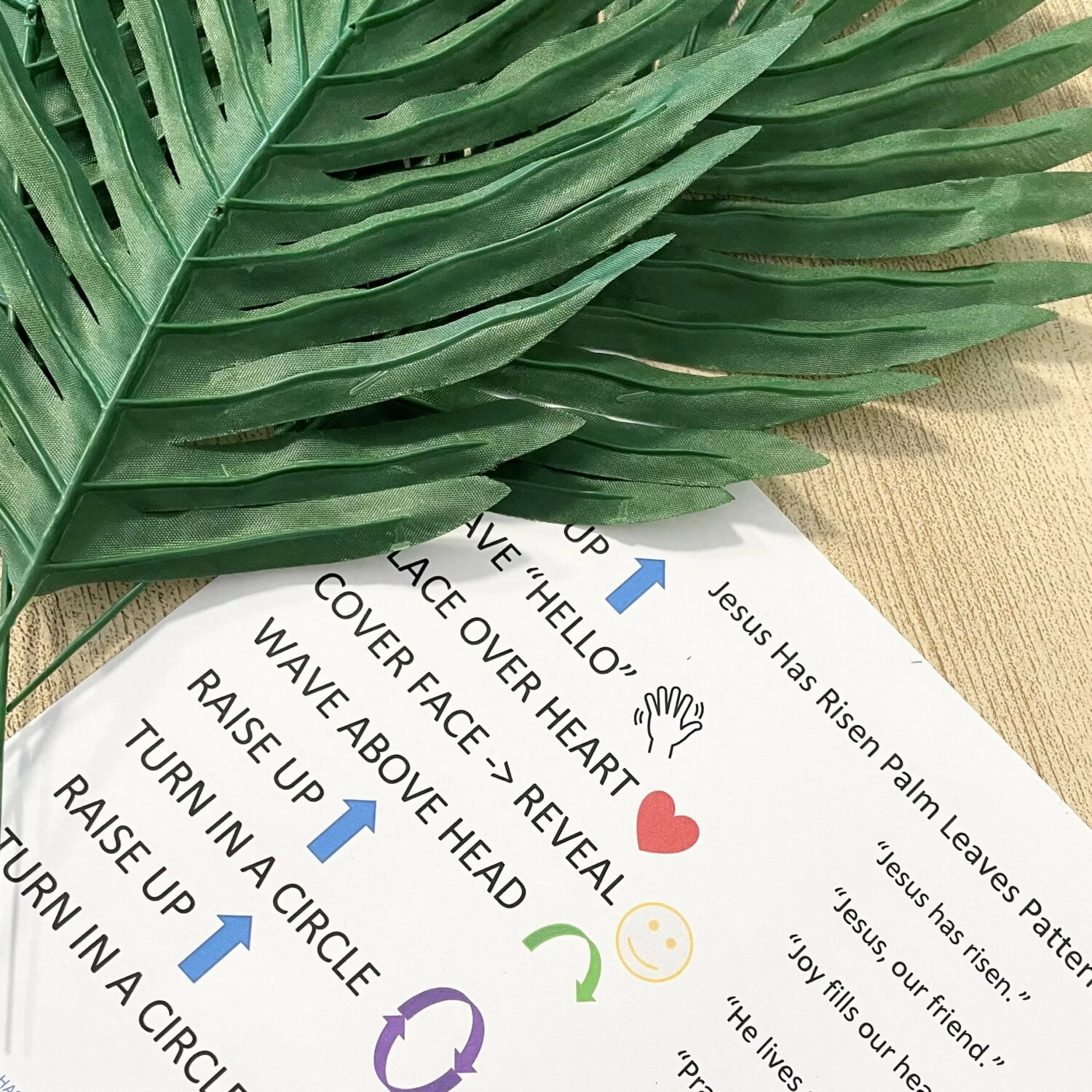 Use this fun Jesus Has Risen Palm Leaves Pattern living music activity with lots of fun actions to use with palm leaves for an Easter singing time activity for LDS Primary Music Leaders.