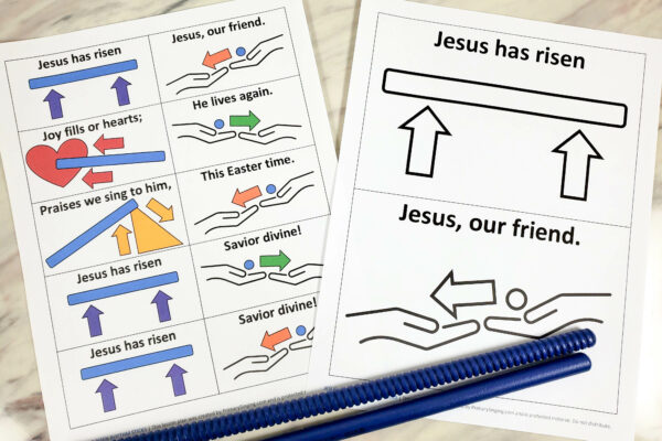 Jesus Has Risen Partner Rhythm Sticks pattern singing time idea. Use this fun pattern with a partner to have fun with adding movement that perfectly goes along with the lyrics to help teach Jesus Has Risen while having fun! Printables for LDS Primary Music Leaders.