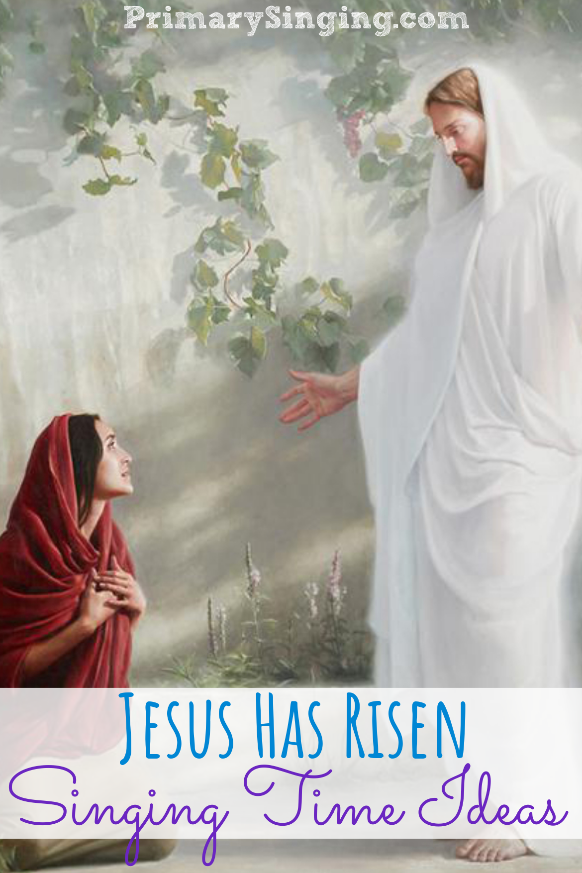 Jesus Has Risen Singing Time Ideas - Tons of fun ways to teach Jesus Has Risen in Primary including using rhythm sticks, palm leaves for Easter, rise and clap movement idea, song story, chimes, asl sign language and more! You'll love all these easy ways for teaching designed for LDS Primary music leaders with printable song helps.