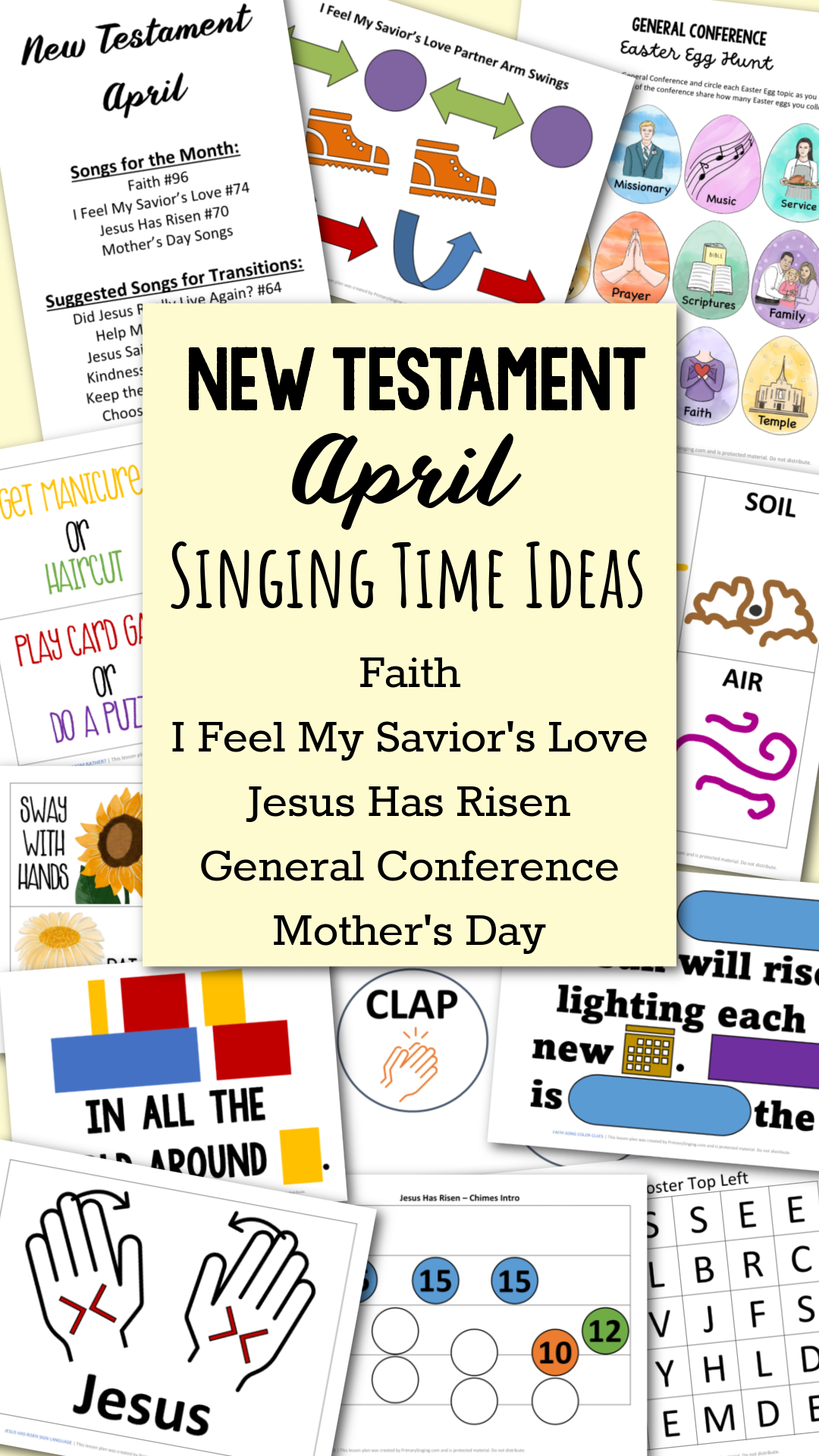 April New Testament Primary Songs - lots of fun singing time ideas for all of the Come Follow Me suggested songs of the month and holiday activities as well! Song helps for LDS Primary music leaders.