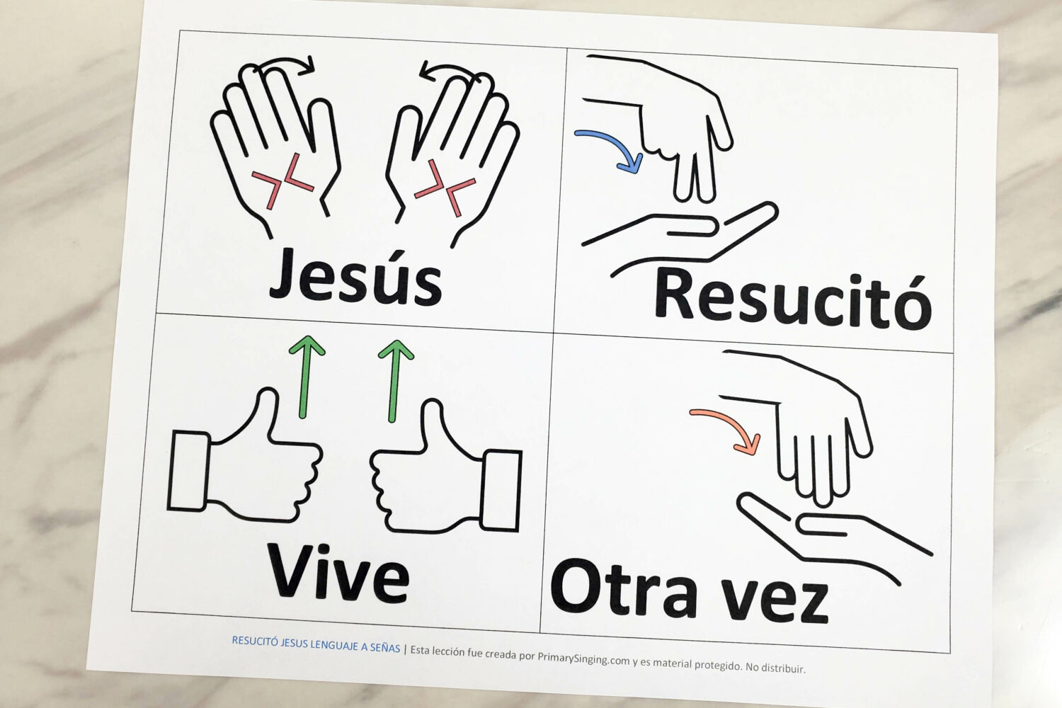 Encontrarás 4 tarjetas de lenguaje a señas para Resucitó Jesús y un plan de lección incluido en esta publicación. Para los líderes de música de la Primaria el tiempo para cantar. SUD