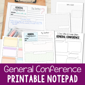 General Conference Printable notepad note taking pages with a variety of sizes and styles to take notes while listening to the prophet and apostles during LDS conference.