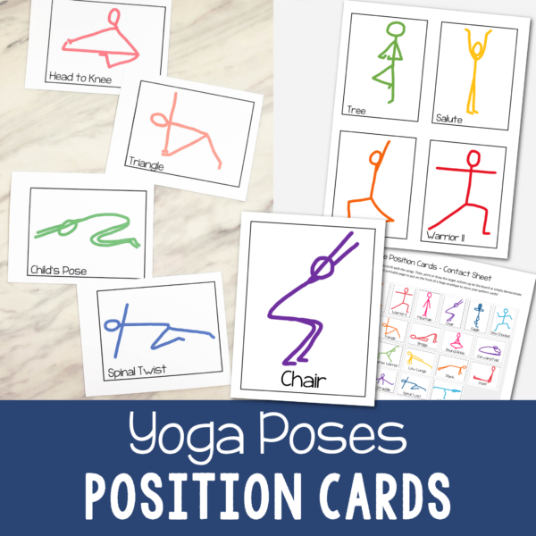 Yoga Poses Position Cards Printable cards to add movement, exercise, and fun into Primary Singing time, preschool, or homeschool - or for home use!