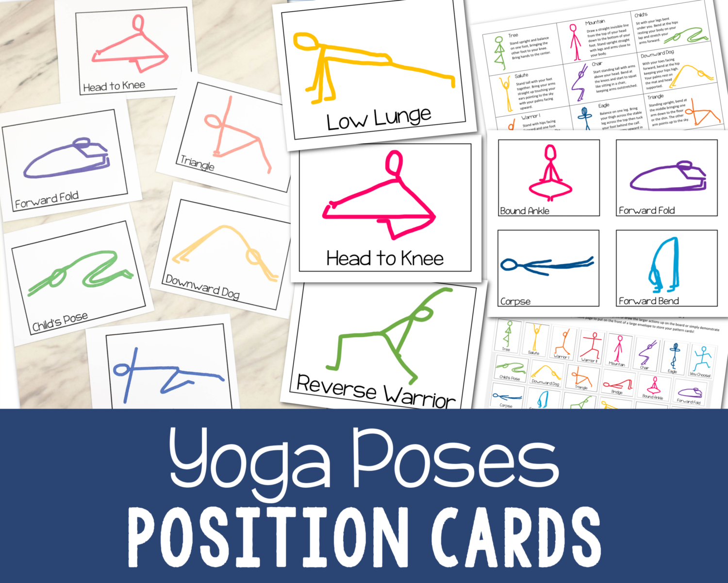 Yoga Poses Position Cards Printable cards to add movement, exercise, and fun into Primary Singing time, preschool, or homeschool - or for home use!