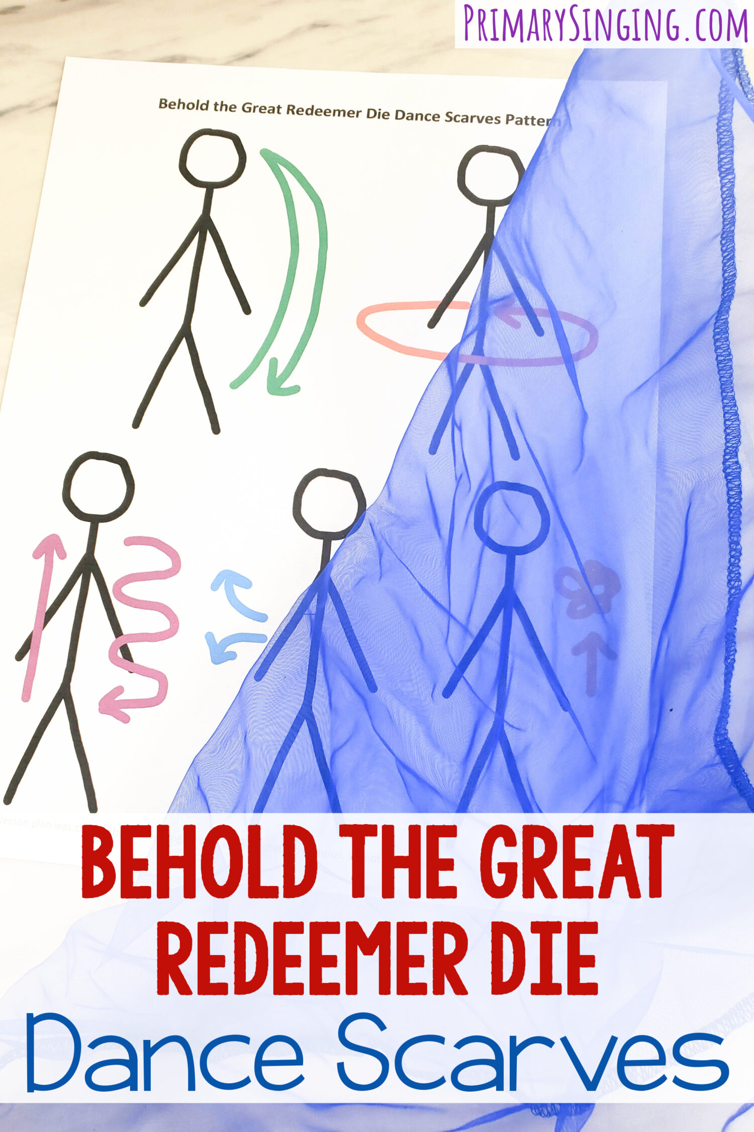 Behold the Great Redeemer Die Dance Scarves singing time activity! Try this fun SLOW movement pattern to help the children feel the emotion and feelings of the melody and the lyrics with this sequence of actions! Free printable dance scarves pattern for LDS Primary music leaders and families.
